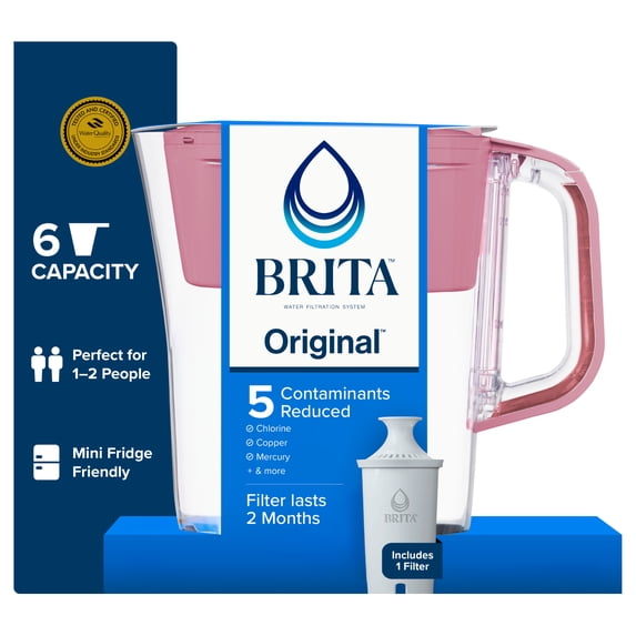 Brita 6 Cup Small Plastic Water Filter Pitcher, Cherry Blossom, BPA Free with 1 Brita Standard Filter