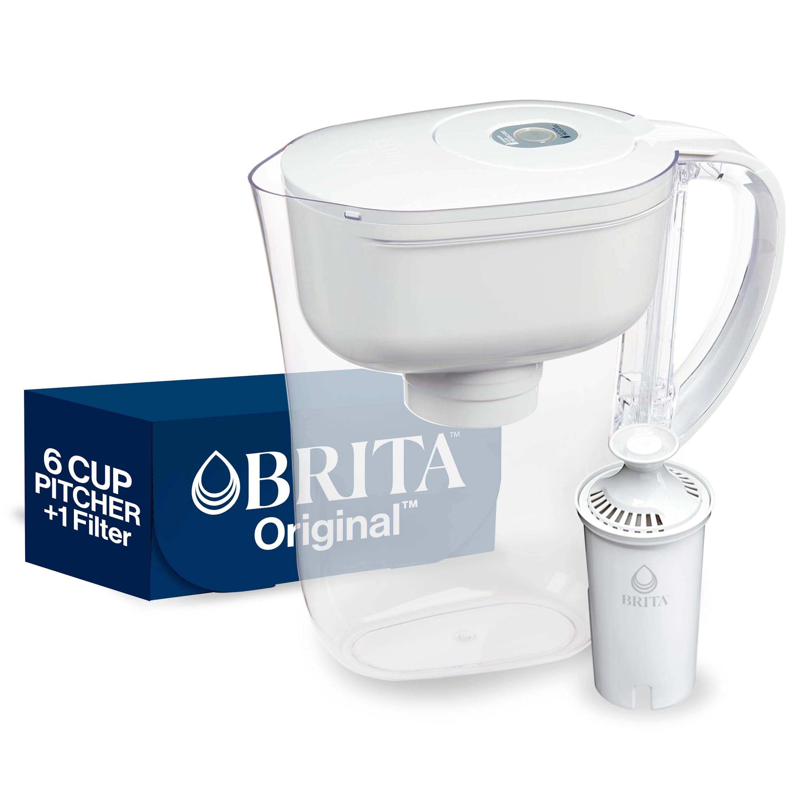 Brita Water Filter Pitcher for Tap and Drinking Water with 1 Standard Filter, Lasts 2 Months, 6-Cup Capacity, BPA Free, White C80