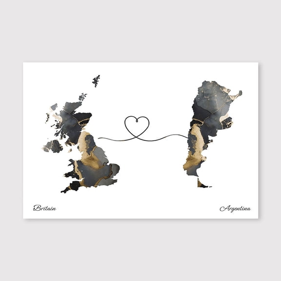 Britain Argentina Map Canvas Artwork – Modern Travel Theme Poster for Living Room – 8x12 inch