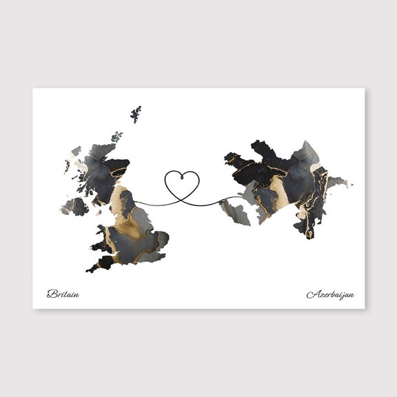 Britain Azerbaijan Map Canvas Print – Minimalist Travel Wall Decor for Bedroom Office – 8x12 inch