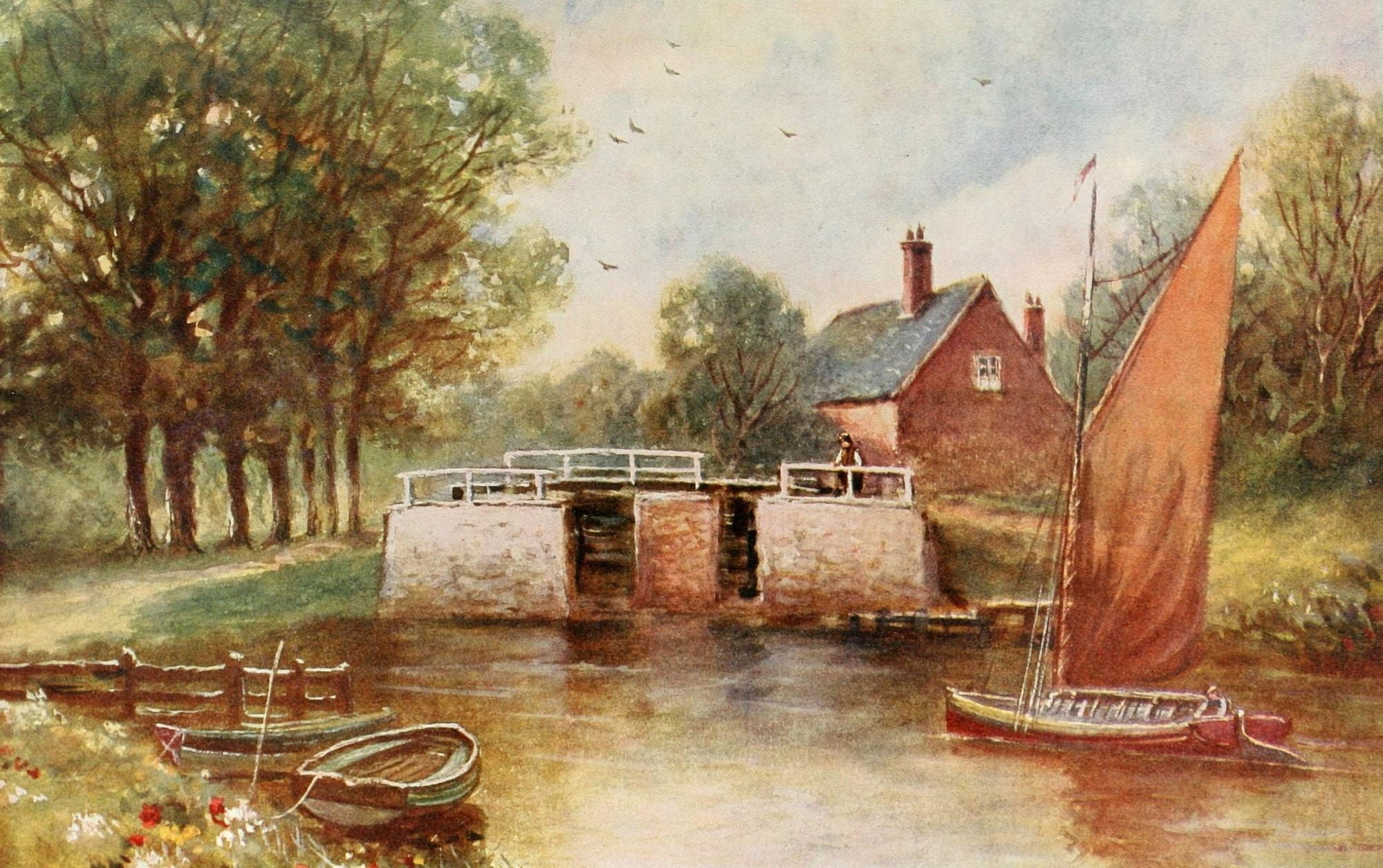 Britain Beautiful 1920 Coltishall Lock Norfolk Canvas Art - Unknown (24 x 36)