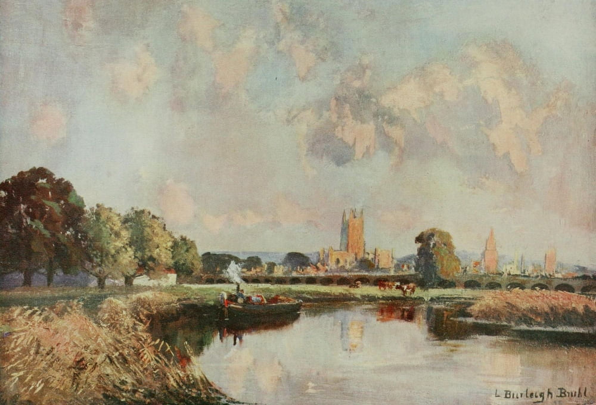 Britain Beautiful 1920 Gloucester Cathedral from the Severn Canvas Art - Louis Burleigh Bruhl (24 x 36)