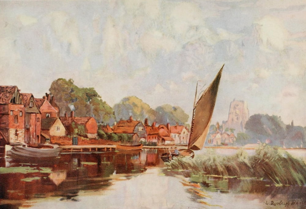 Britain Beautiful 1920 On the River at Beccles Canvas Art - Louis Burleigh Bruhl (18 x 24)