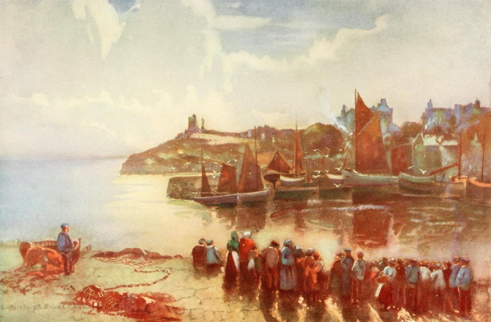 Britain Beautiful 1920 Tenby Castle & the Harbour Canvas Art - Louis Burleigh Bruhl (24 x 36)