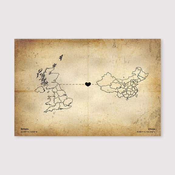 Britain China Connection Map Canvas Wall Art 8x12 inch -Britain China Connection Map Vintage Canvas Wall Art Rustic Antique Style Decor for Living Room Bedroom Office