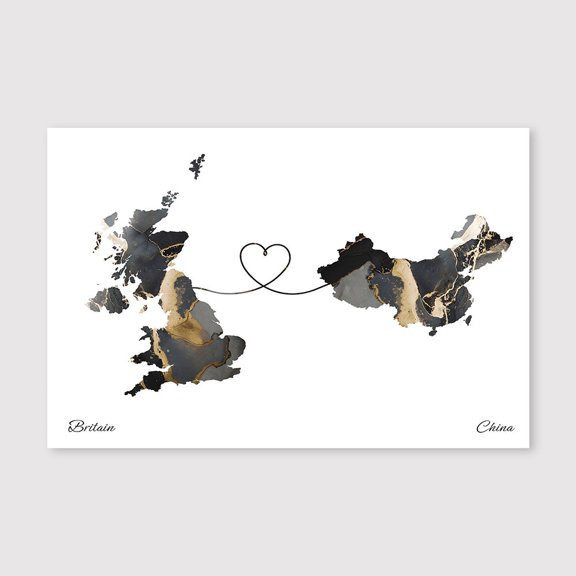 Britain China Map Home Decor Canvas – Modern Travel Inspired Artwork – 8x12 inch