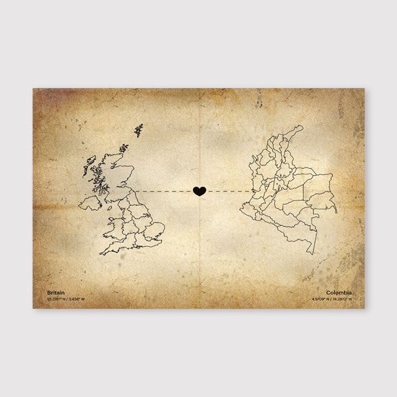 Britain Colombia Map Canvas Wall Art 8x12 inch -Britain Colombia Map Distressed Vintage Canvas Decor for Farmhouse Wall Decoration