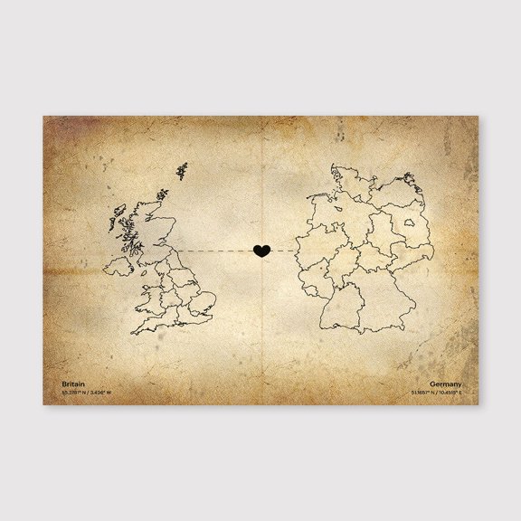 Britain Germany Map Canvas Wall Art 8x12 inch -Britain Germany Map Rustic Canvas Wall Decor with Old World Vintage Style for Home Office