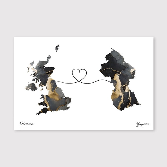 Britain Guyana Map Home Decor Canvas – Modern Travel Inspired Artwork – 8x12 inch