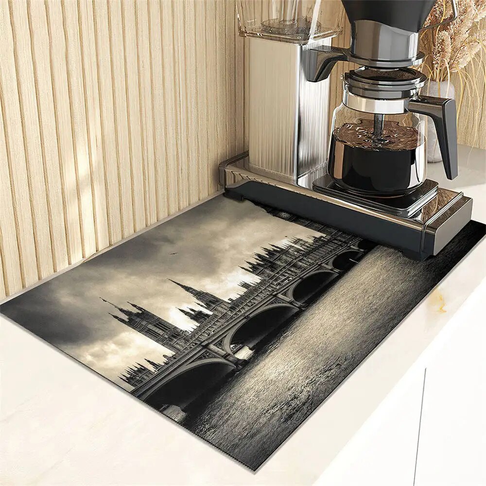 Britain London Landscape Pattern Dish Drying Mat Super Absorbent