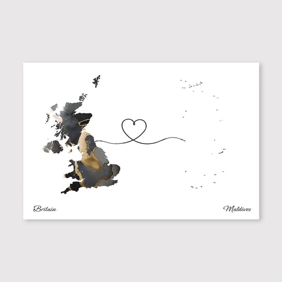Britain Maldives Country Map Canvas Poster – Neutral Modern Wall Art – 8x12 inch