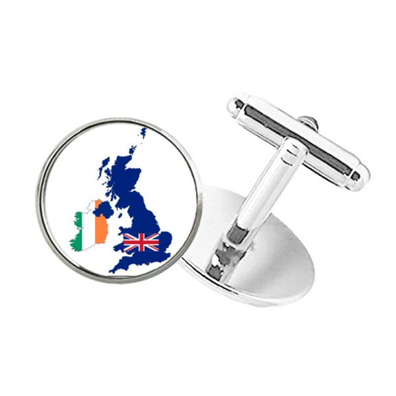 Britain Map Irland Flag Country UK Round Button Cuff Clip Stud Cufflinks