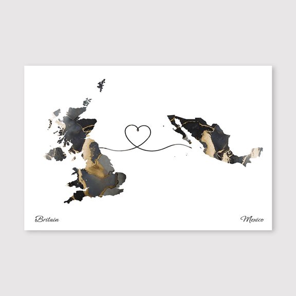 Britain Mexico Country Map Poster – Elegant Contemporary Canvas Artwork – 8x12 inch