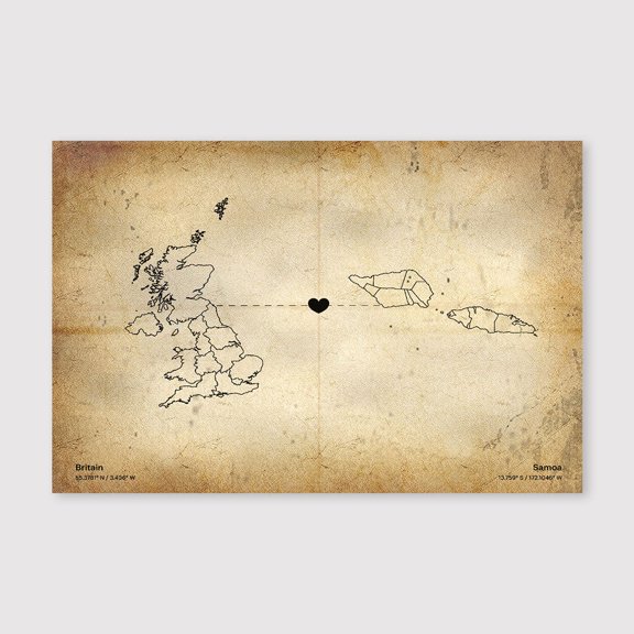 Britain Samoa Map Canvas Wall Art 8x12 inch -Britain Samoa Map Vintage Canvas Decor for Study Room Office and Library Spaces