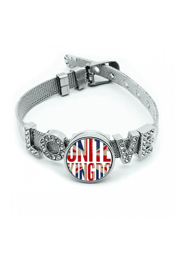 Britain UK Flag Big Ben Union Jack Bracelet Wristband Crystal Love Adjustable Bangle