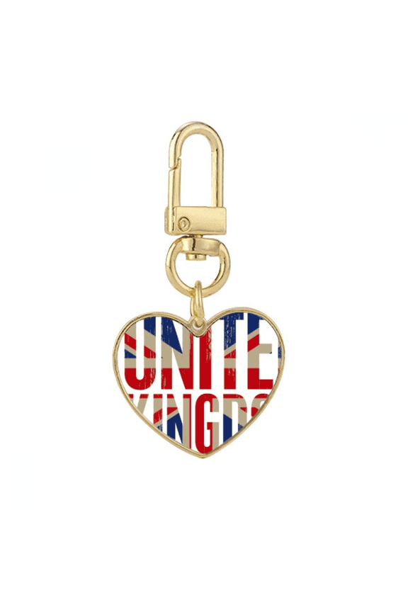 Britain UK Flag Big Ben Union Jack Gold Heart Keychain Metal Keyring Holder