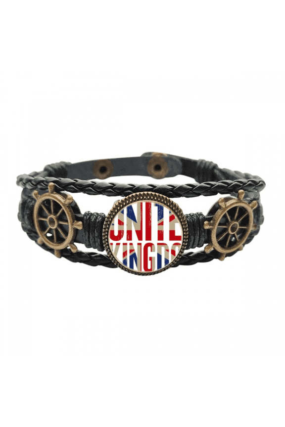 Britain UK Flag Big Ben Union Jack Leather Braided Ocean Bracelet Wristband