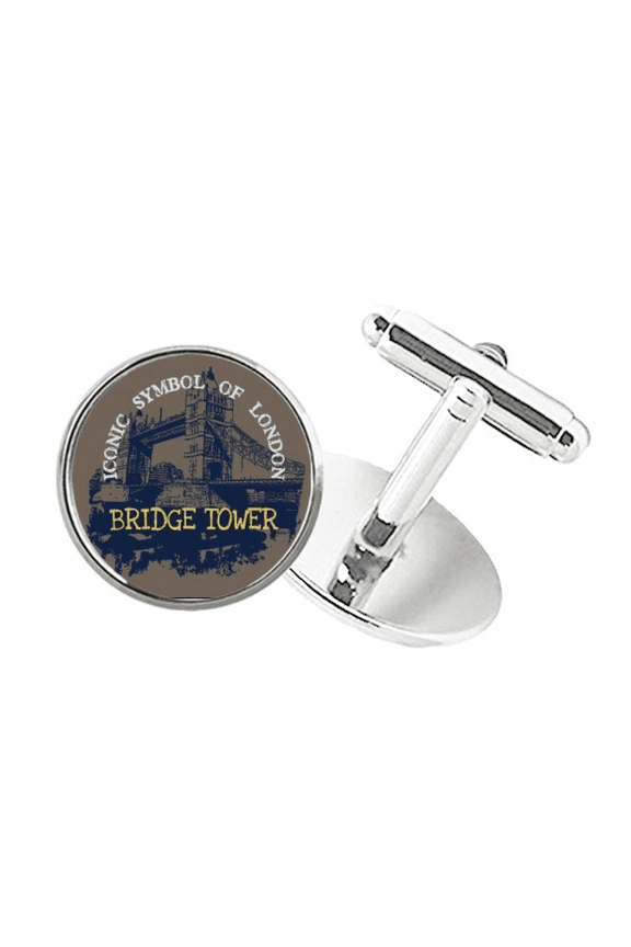 Britain UK London Bridge Tower Graffiti Round Button Cuff Clip Stud Cufflinks