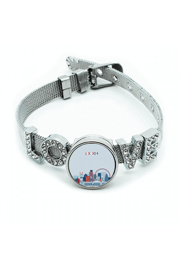 Britain UK London Eye Bridge Tower Blue Bracelet Wristband Crystal Love Adjustable Bangle