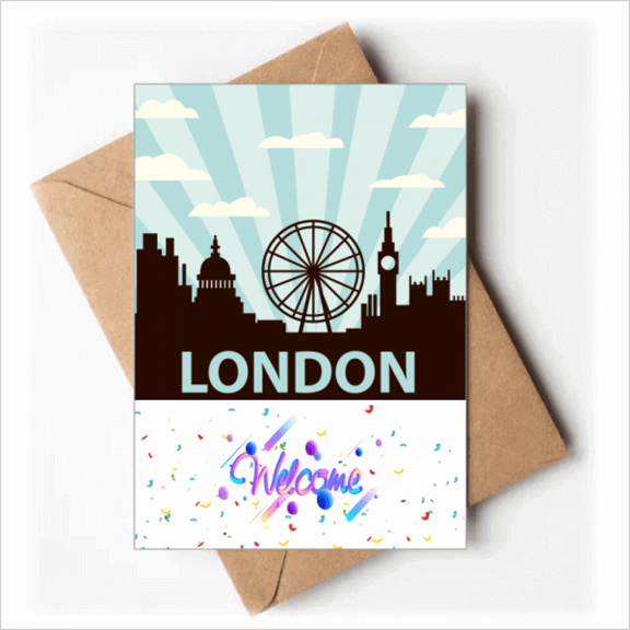 Britain UK London Eye Outline United Kingdom Welcome Back Greeting Cards Envelopes Blank