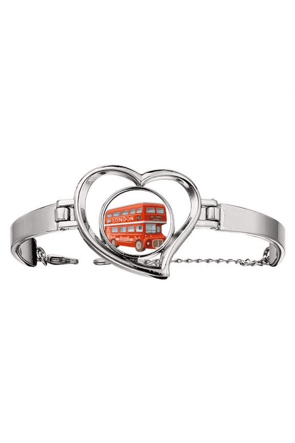 Britain UK London Red Double Decker Bus Bracelet Heart Jewelry Wire Bangle