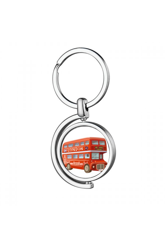 Britain UK London Red Double Decker Bus Rotating Keychain Metal Keyring Holder