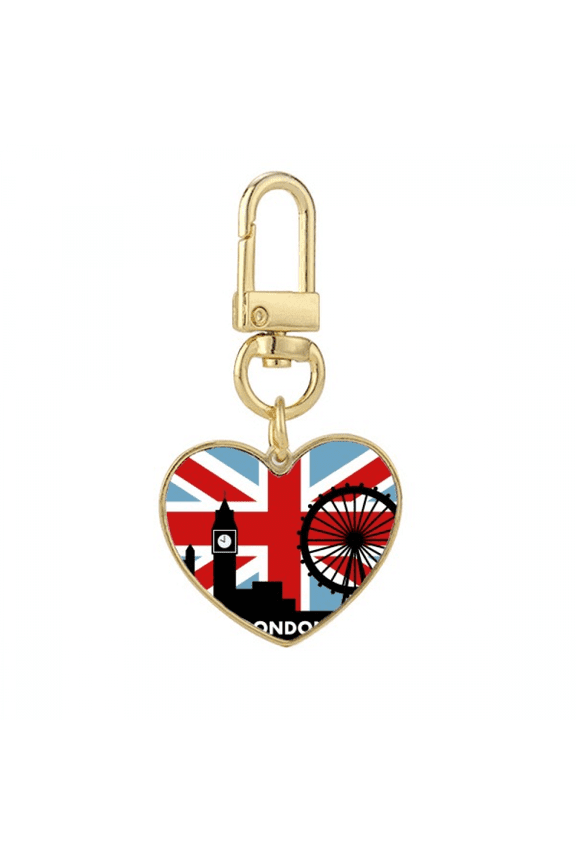 Britain Union Jack London Eye Big Ben Flag UK Gold Heart Keychain Metal Keyring Holder