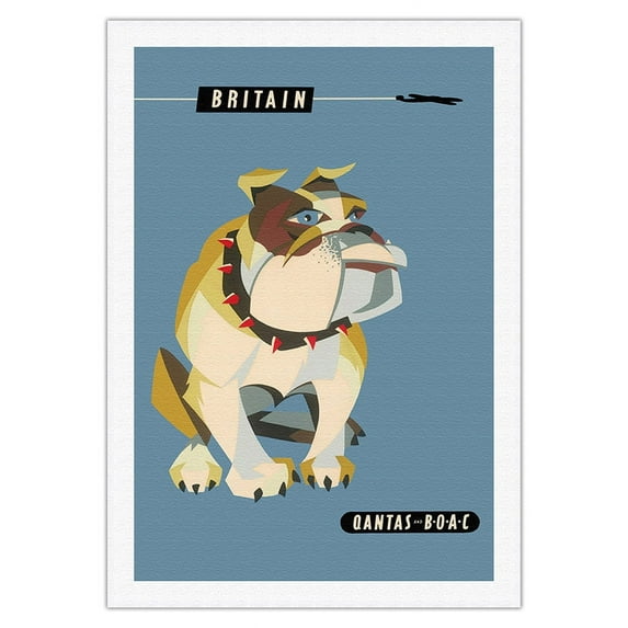 Britain United Kingdom - Qantas Empire Airways - BOAC (British Overseas Airways Corp) - Vintage Airline Travel Poster by Harry Rogers c.1960s - Fine Art Rolled Canvas Print 27in x 40in