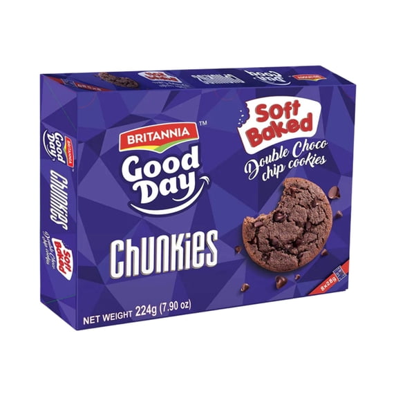 Britannia Good Day Soft Baked Double Choco Chip Cookies Extra Chocolate Flavor Soft & Chewy Snack Perfect Treat for Kids & Adults 7.90oz (224g)