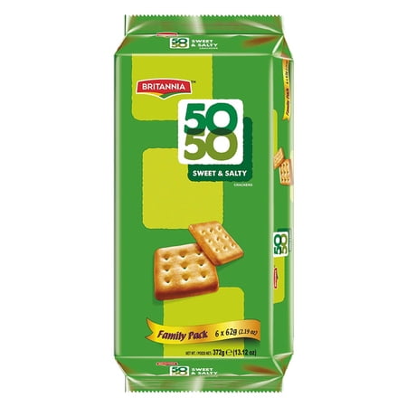 Britannia Crackers 50 50 Sweet and Salty Biscuit 13.12oz (372g) - Delicious, Light & Crispy Grocery Cookies - Best Treat for Friends & Family (Pack of 1)