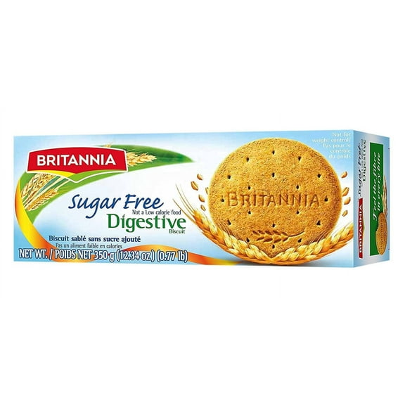 Britannia Digestive Sugar Free Biscuits 12.34oz (350g) - Whole Wheat Flavor Cookies - Breakfast & Tea Time Healthy Snacks - Suitable for Vegetarians (Pack of 1)