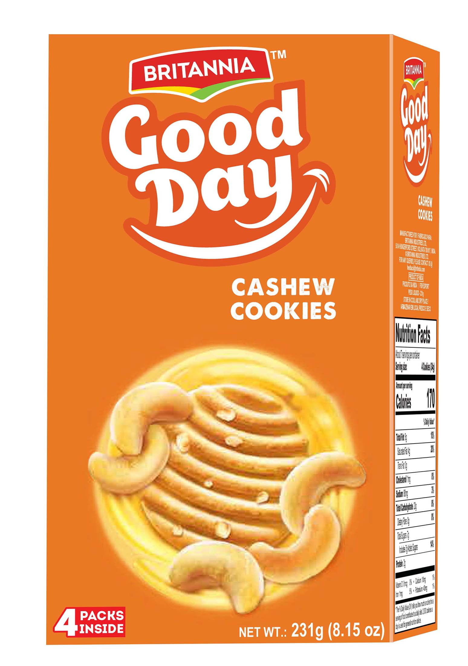 good day 【全額寄付】 Britannia, Cashew Cookies, 8.15 oz, Nutty and buttery snack