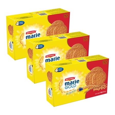 Britannia Marie Gold Cookies 21.16oz (600g) - Biscuits Pour l'heure du thé - Crispy Tea Time Snack - Delicious Grocery Cookies - Suitable for Vegetarians (Pack of 3)