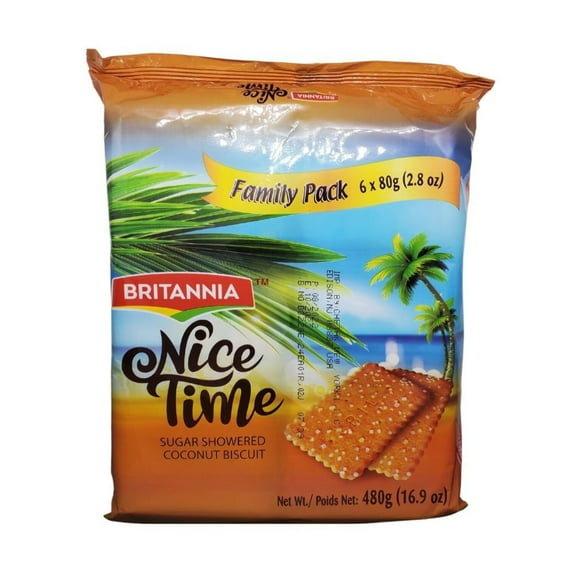 Britannia Nice Time Coconut Biscuit Sugar Coated 480g (Pack of 8)