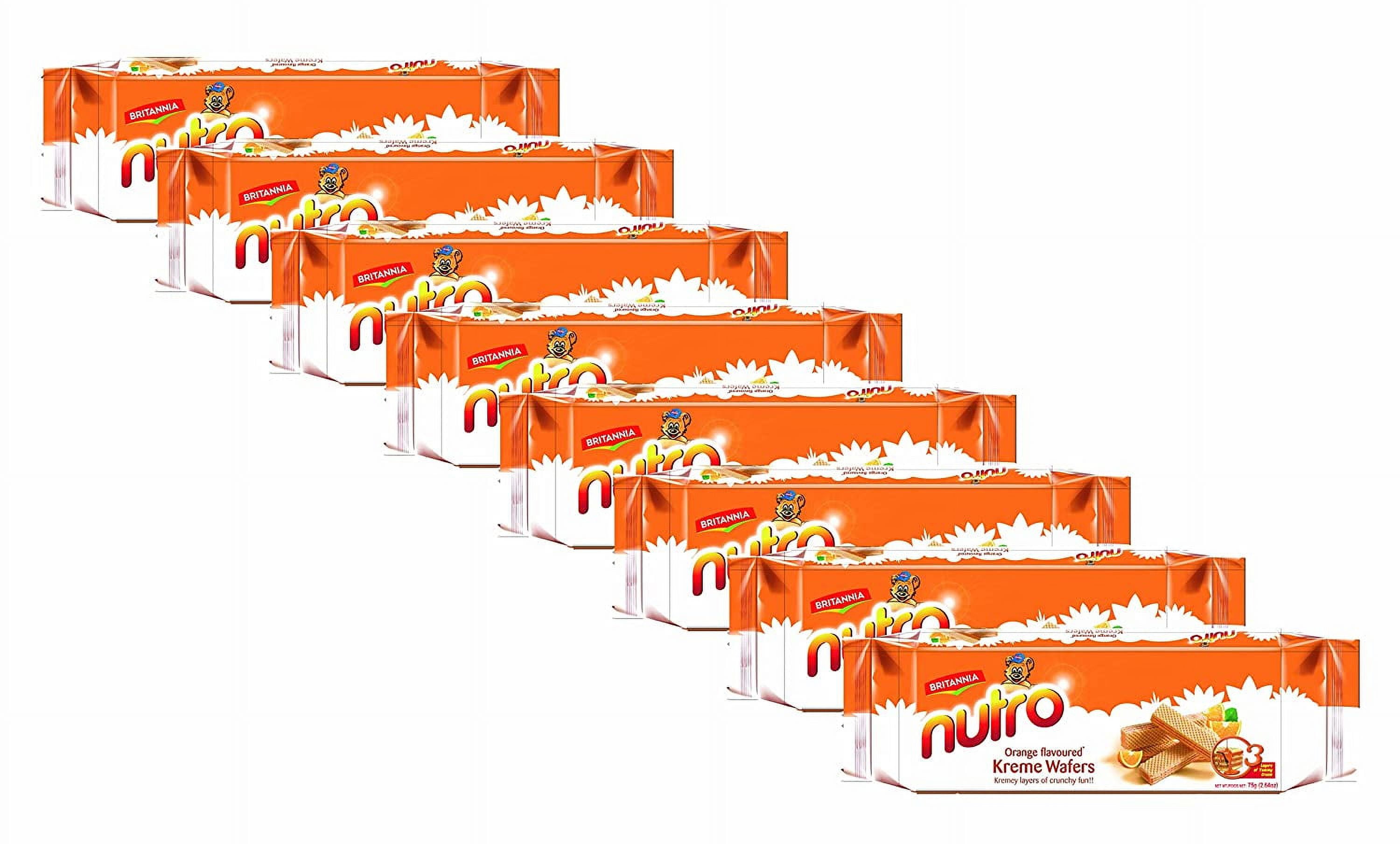 Britannia Nutro Wafers Orange 2.65oz 75g Healthy Breakfast Tea Time Snacks Orange Flavoured Cream Wafer Suitable for Vegetarians Pack of 8 Walmart Business Supplies
