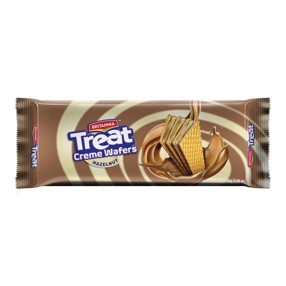 Britannia Treat Creme Wafers Hazelnut – Crispy Layered Wafer Biscuits with Rich Hazelnut Cream Filling– 150g (5.29 oz)