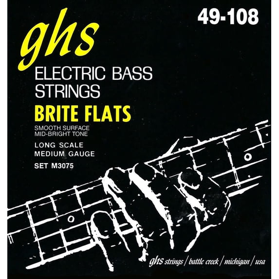 Brite Flats Bass Guitar Strings (GHS 3075 M), Medium, 49-108$$Music