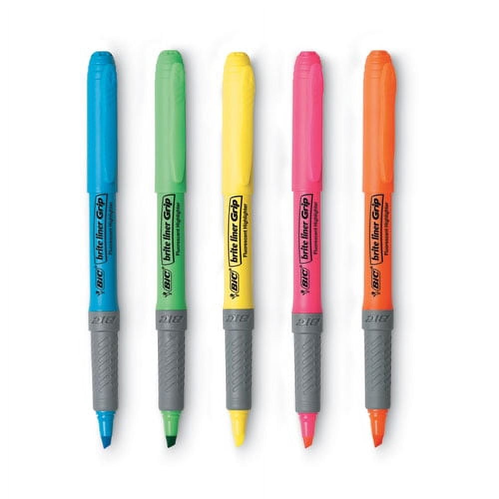 Brite Liner Grip Pocket Highlighter, Assorted Ink Colors, Chisel Tip, Assorted Barrel Colors, 5/set | Bundle of 10 Sets