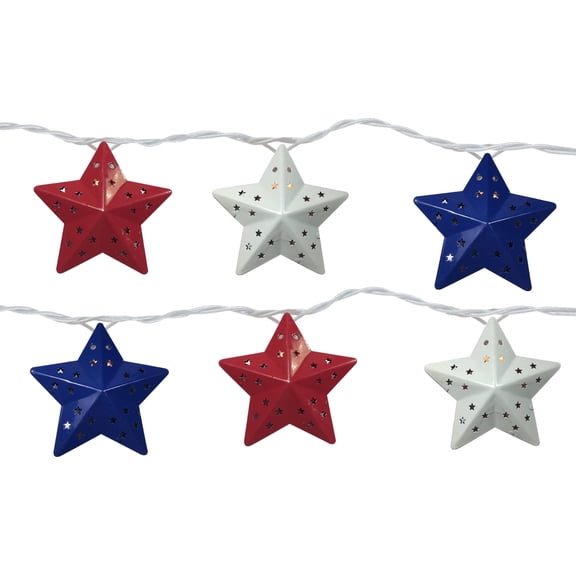 Brite Star 10 Lt Red/White/Blue Metal Star Lights, White Wire