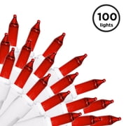 Brite Star 100 Count Mini String Christmas Lights, Red - 22 feet Indoor/Outdoor Christmas Tree Lights with White Wire