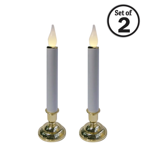 Brite Star Battery Operated 10-Inch LED Candles - Steady Burn Flameless Chatham Candles With Gold Base, Timer & Suction Cup - Perfect for Indoor Window, Outdoor Patio Home Decor