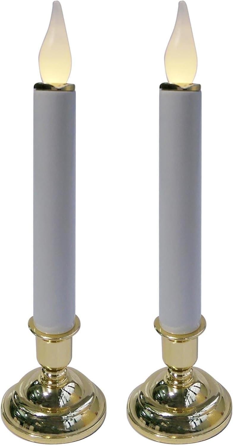 Brite Star Battery Operated 10-Inch LED Candles - Steady Burn Flameless Chatham Candles With Gold Base, Timer & Suction Cup - Perfect for Indoor Window, Outdoor Patio Home Decor