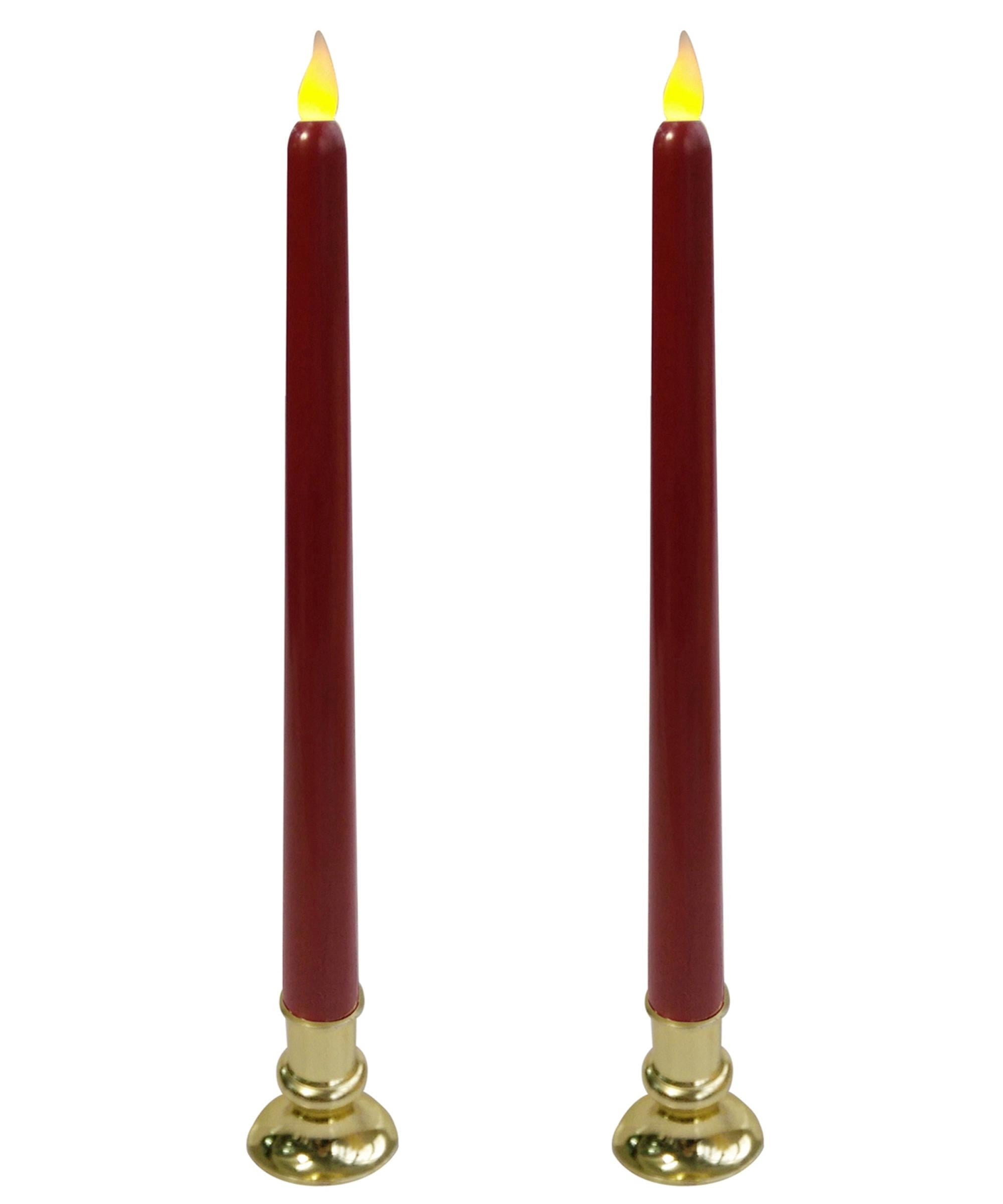 Brite Star Battery Operated 12-Inch LED Red Candles - 2 Count Amber Flickering Flameless Taper Candles - Perfect for Indoor Window, Outdoor Patio Home Decor