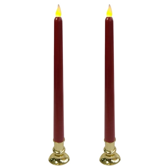 Brite Star Battery Operated 12-Inch LED Red Candles - 2 Count Amber Flickering Flameless Taper Candles - Perfect for Indoor Window, Outdoor Patio Home Decor