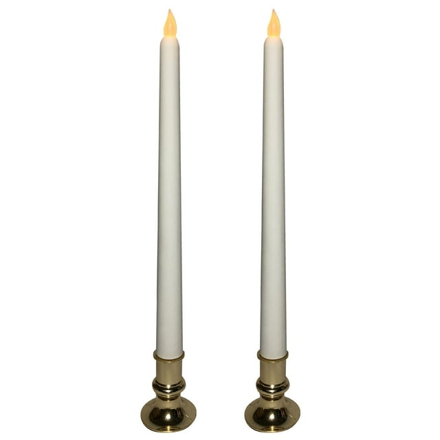 Brite Star Battery Operated 12-Inch LED White Candles - 2 Count Amber Flickering Flameless Taper Candles - Perfect for Indoor Window, Outdoor Patio Home Decor