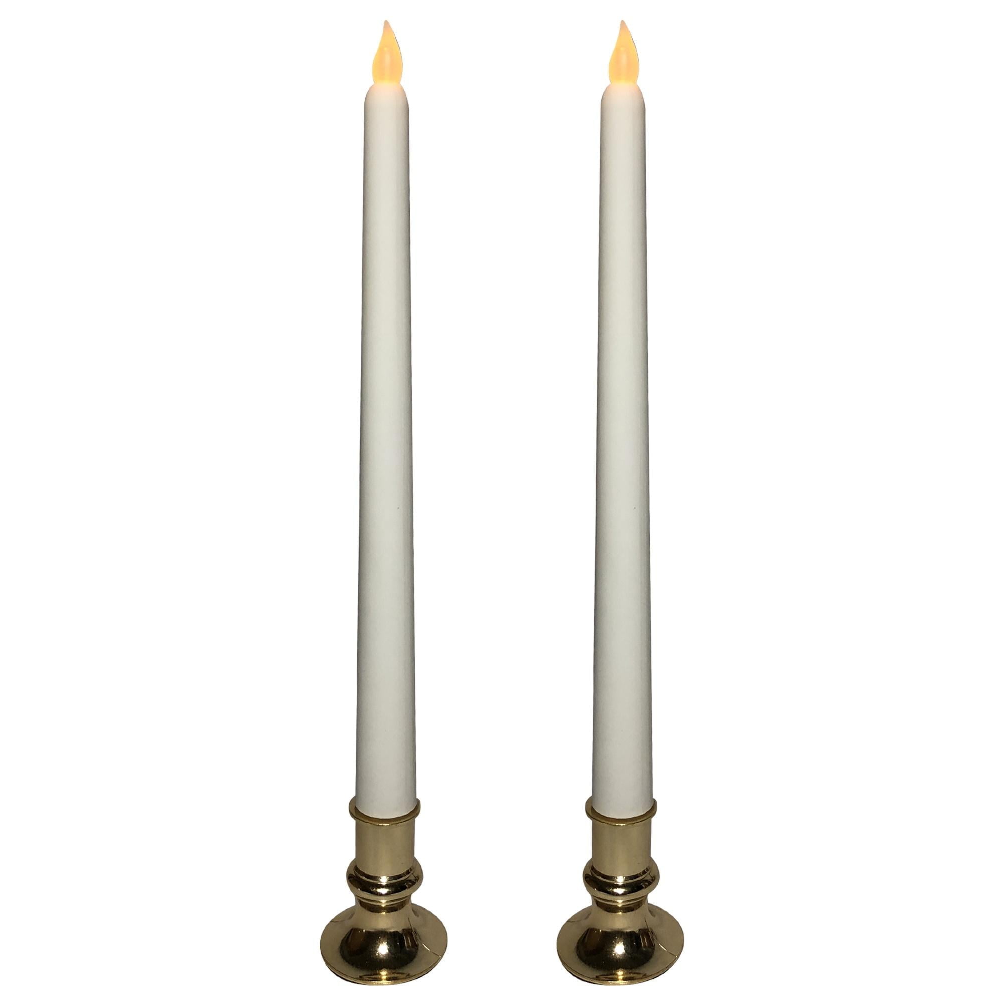 Brite Star Battery Operated 12-Inch LED White Candles - 2 Count Amber Flickering Flameless Taper Candles - Perfect for Indoor Window, Outdoor Patio Home Decor