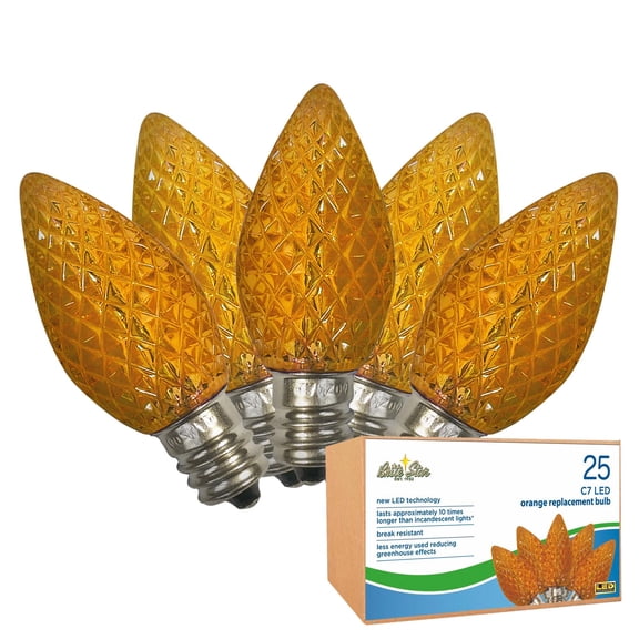Brite Star LED C7 Replacement Bulbs - Orange 25-Pack, Energy Efficient Perfect Christmas & Outdoor Lighting - E-12 LED Bulb