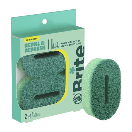 Brite by Scotch-Brite Refill & Refresh Replacement Scrubbers, Dish Wand and Palm Scrubber Refill Heads, 2 Scrubber Pads