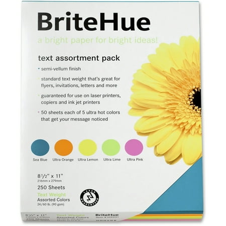 BriteHue Inkjet, Laser Copy & Multipurpose Paper, Ultra Lemon, Ultra Orange, Ultra Lime, Ultra Pink, Sea Blue