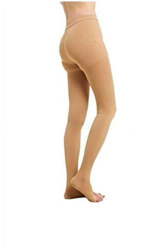 BriteLeafs Opaque Compression Stockings Pantyhose Therapeutic Firm Support 20-30 mmHg, Open Toe - Large, Beige